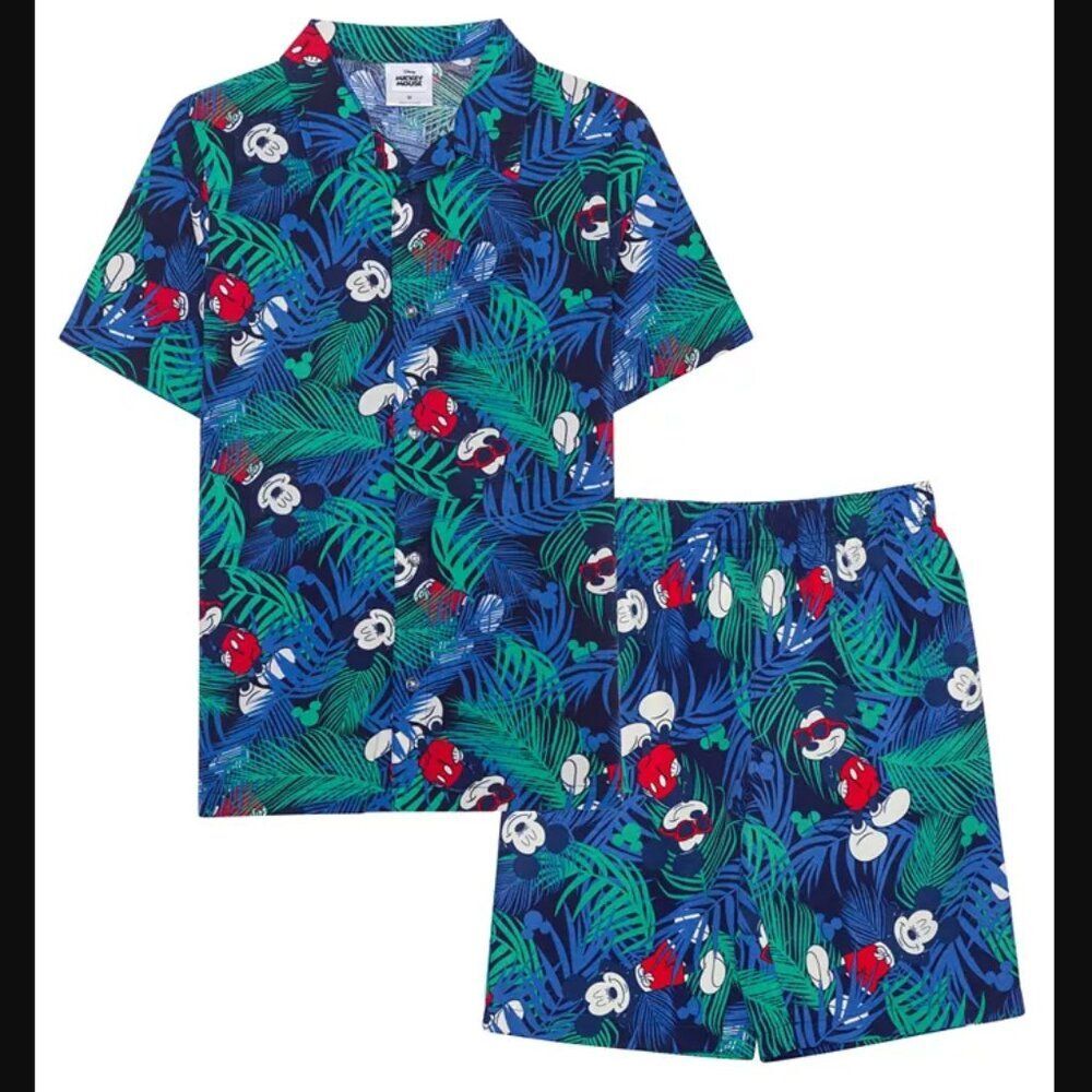 DISNEY Mickey Mouse Matching Set | Boys M | Button Down Shirt Pull On Shorts NEW